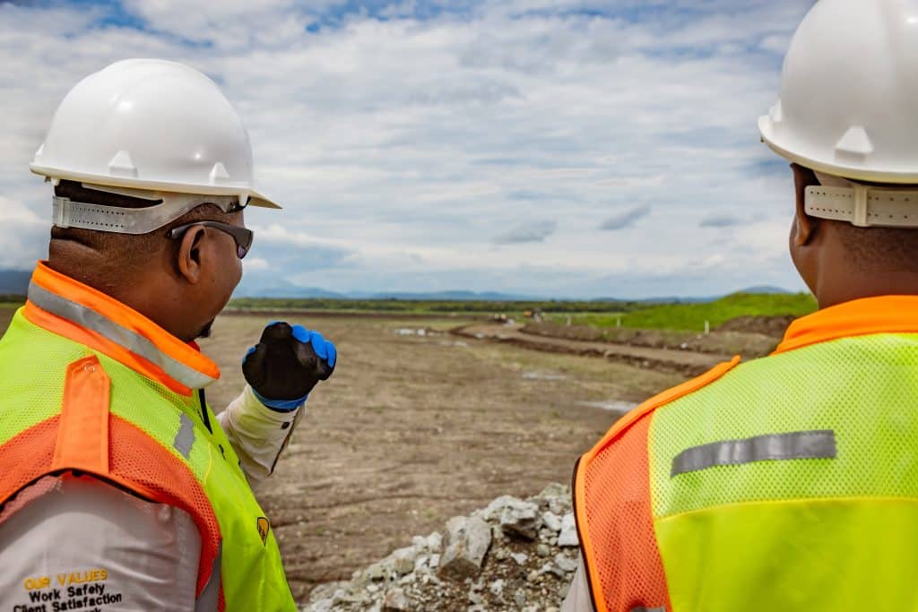 Amandelbult - Open Pit Rehabilitation. L to R are Abram Mosothoane (Site manager - Zizwe) and Bongani Phakathi (Senior Foreman - Zizwe)